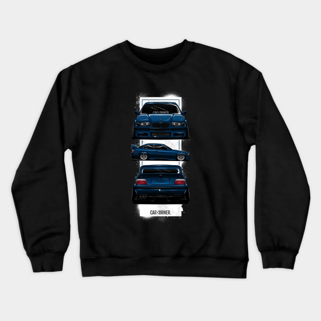 EDM - E36 M Full Black BG - CarCorner Crewneck Sweatshirt by CarCorner - Automotive Artwork